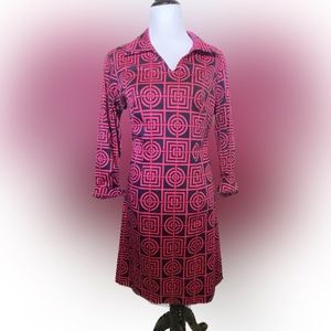 Melly M pink and navy geometric print dress